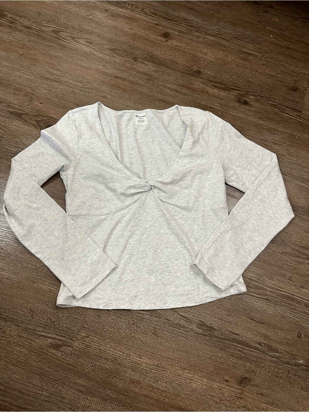 No Boundaries Light Gray Twist-Front Long Sleeve Top